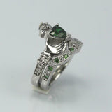 2ct Heart Green Emerald Engagement Ring Claddagh Bridal Set 14k White Gold Over