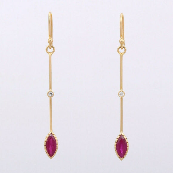 1.5ct Drop Earrings Marquise Cut Pink Ruby Dangling 14k Yellow Gold Finish