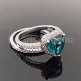 1ct Heart Cut Simulated  London Blue Topaz Halo Bridal Set 14k White Gold Plated