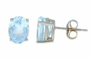 1ct Stud Earrings Oval Cut Blue Topaz Solitaire Design 14k White Gold Finish