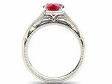 1ct Round Cut Red Ruby Engagement Ring Milgrain Solitaire 14k White Gold Finish