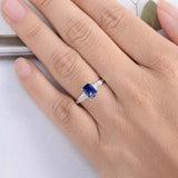 1.5ct Radiant Blue Sapphire Engagement Ring Diamond Trilogy 14k White Gold Over