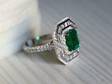 4ct Engagement Ring Green Emerald Cut Halo Cocktail Design 14k White Gold Finish