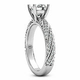 4Ct Round Cut Diamond Twist Studded Shank Solitaire Ring 14K White Gold Finish