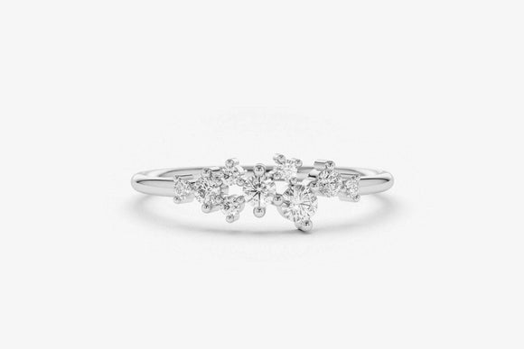 1ct Engagement Ring Round Cut Diamond Cluster Minimalist 14k White Gold Finish