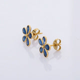 2.2ct Stud Earrings Pear Cut Blue Sapphire Flower 14k Yellow Gold Finish