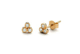 Three Stone Stud Earrings 0.4ct Round Cut VVS1D Diamond 14k Yellow Gold Finish