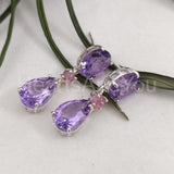 3ct Pear Simulated Amethyst Anniversary Dangle Earrings 14k White Gold Plated