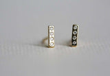 0.4ct Round Cut Diamond Accents Vertical Bar Stud Earrings 14k YellowGold Finish