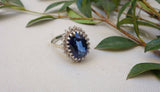 1ct Oval Cut Blue Sapphire Engagement Ring 14k White Gold Finish Halo Solitaire