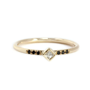 0.3ct Princess Cut Diamond Bezel Set Minimalist Ring 14k Yellow Gold Finish