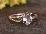 1.2ct Oval Cut Peach Morganite Engagement Ring 14k Rose Gold Finish Split Shank