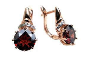 2.56ct Dangle Earrings Round Cut Red Garnet Stylish 14k Rose Gold Finish