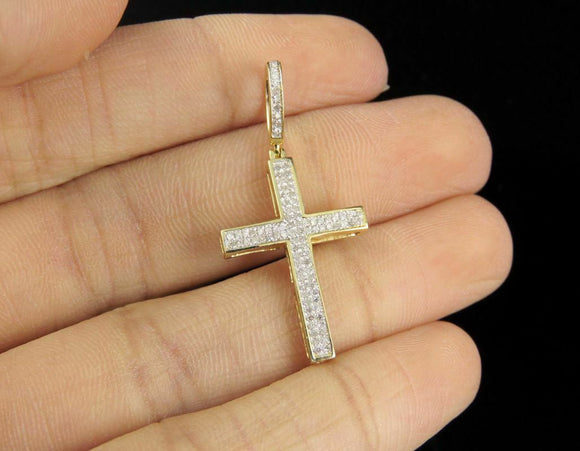 1.2ct Round Cut Diamond Jesus Cross Holy Pendant 14k Yellow Gold Finish NO CHAIN