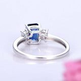 1.5ct Emerald Blue Sapphire Engagement Ring Diamond Trilogy 14k White Gold Over