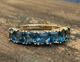 5ct Wedding Ring Band Asscher Cut Blue Topaz Half Eternity 14k YellowGold Finish