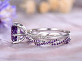 2ct Round Cut Purple Amethyst Bridal Set Engagement Ring 14k White Gold Finish