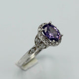 2.2ct Oval Cut Purple Amethyst Diamond Floral Halo Ring 14k White Gold Finish