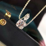 1.2ct Asscher Cut Diamond Pendant Chain Two Stone Solitaire 14k WhiteGold Finish