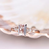 1.2ct Emerald Cut Peach Morganite Solitaire Engagement Ring 18k Rose Gold Finish