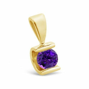 1ct Round Purple Amethyst Unique Design Pendant 14k Yellow Gold Finish NO CHAIN