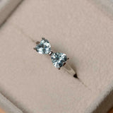 1.2ct Engagement Ring Heart Cut Blue Aquamarine Bow Knot 14k White Gold Finish