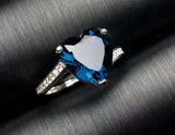 1.5ct Engagement Ring Heart Cut Sapphire Swirl with Accents 14k White Gold Over