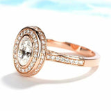 2.5ct Oval Diamond Engagement Ring Round Accent Halo Solitaire 14k RoseGold Over