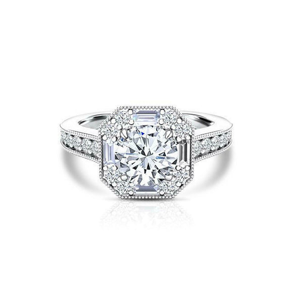 Antique Halo Art Deco Engagement Ring 2ct Round Cut Diamond 14k WhiteGold Finish