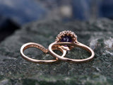 2.5Ct Round Cut Purple Amethyst Bridal Set Floral Ring Band 14K Rose Gold Finish