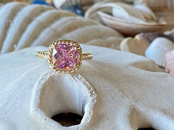 2ct Cushion Cut Pink Sapphire Braided Shank Solitaire Ring 14k YellowGold Finish