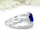 2.5ct Oval Cut Blue Sapphire Engagement Ring Bridal Set Halo 14k White Gold Over