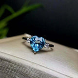 1ct Engagement Ring Heart Cut Blue Topaz Minimalist Trilogy 14k WhiteGold Finish