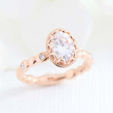 1.6ct Oval Cut Diamond Engagement Ring Floral Solitaire 14k Rose Gold Finish