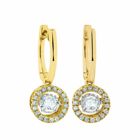 0.75ct Round Cut VVS1D Diamond Circle Halo Drop Earrings 14k Yellow Gold Finish