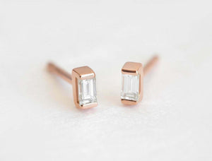 0.3ct Baguette Cut Diamond Solitaire Minimalist Stud Earrings 14k Rose Gold Over