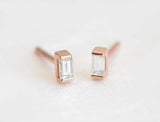 0.3ct Baguette Cut Diamond Solitaire Minimalist Stud Earrings 14k Rose Gold Over