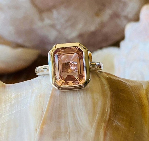 2.4ct Engagement Ring Emerald Cut Peach Morganite Solitaire 14k WhiteGold Finish