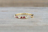 0.5ct Round Cut Pink Ruby Wedding Band 14k Yellow Gold Over Open Bezel Stackable