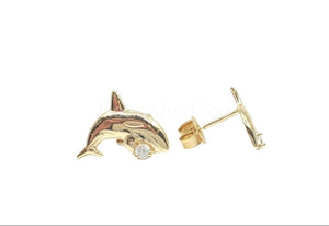 0.012ct Round Cut Moissanite Dolphin Stud Earrings Women 14k Yellow Gold Plated