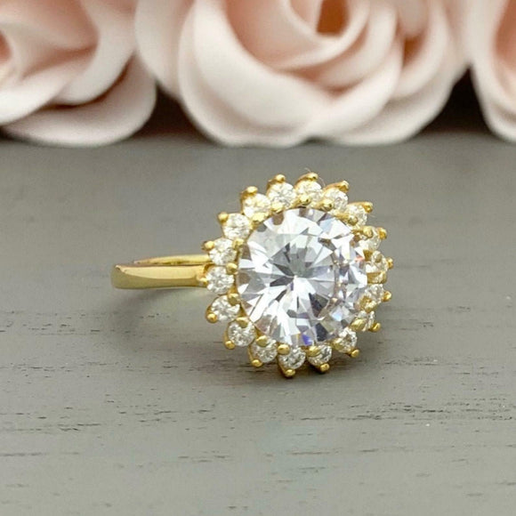 1.6ct Engagement Ring Round Cut Diamond Halo Floral Design 14k YellowGold Finish