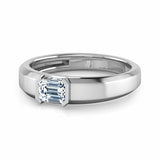 1.1ct Engagement Ring Emerald Cut Diamond Solitaire Design 14k White Gold Finish