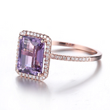 1.5ct Emerald Cut Purple Amethyst Solitaire Engagement Ring 14k Rose Gold Finish