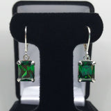 2ct Green Emerald Cut Royal Solitaire Women Drop Earrings 14k White Gold Finish