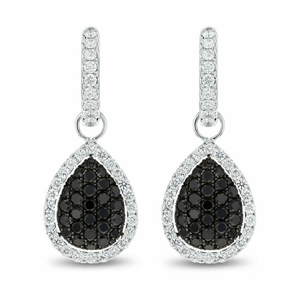 4ct Drop Earrings Round Cut Black Diamond Halo Dangling 14k White Gold Finish