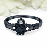 1.1Ct Heart Cut Black Diamond Solitaire Claddagh Ring in 14K Black Gold Finish