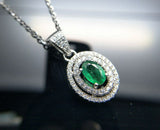 2.4ct Green Emerald Oval Cut Halo Stylish Pendant with Chain 14k White Gold Over