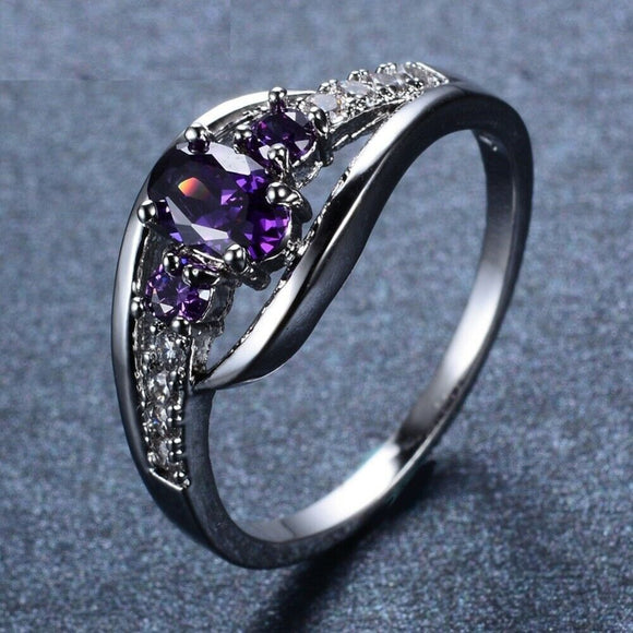 2.3ct Oval Cut Purple Amethyst Engagement Ring 14k White Gold Finish Trilogy