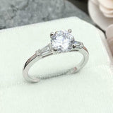 2ct Engagement Ring Round Cut Diamond Baguette Accent Trilogy 14k WhiteGold Over