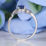 2.5ct Oval Blue Sapphire Twist Halo Solitaire Engagement Ring 14k WhiteGold Over